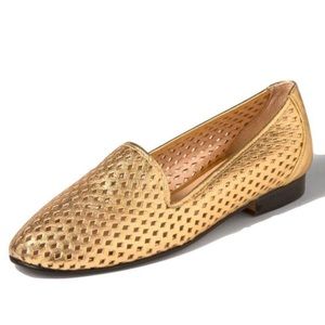 Gold Perforated Jon Josef Flats with Leather Sole - Size 6.5, Women’s - New